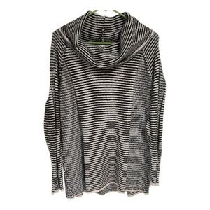 The Nines Elegant Black and Cream Striped Crowl Neck Sweater Size M